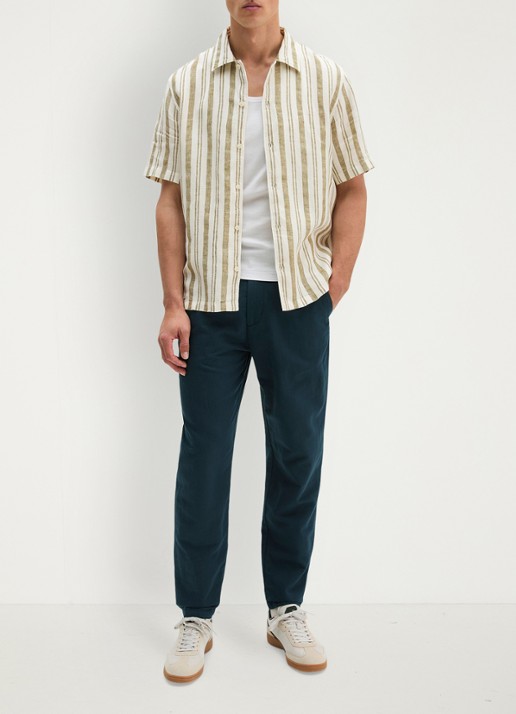 Marc O'Polo Overhemd in linnenblend met streepprint - voorkant 2 medium grey 38-0863 / grijs