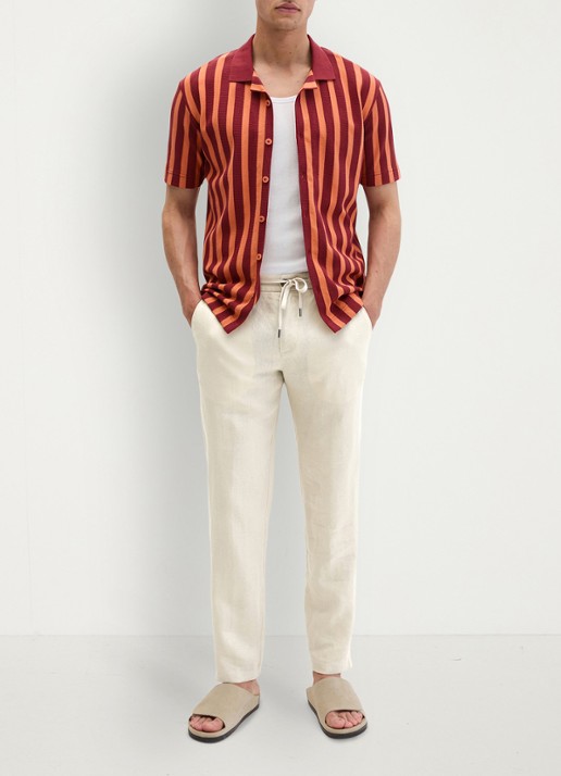 Marc O'Polo Overhemd met streepprint - voorkant 4 dark red 01-7026 / rood