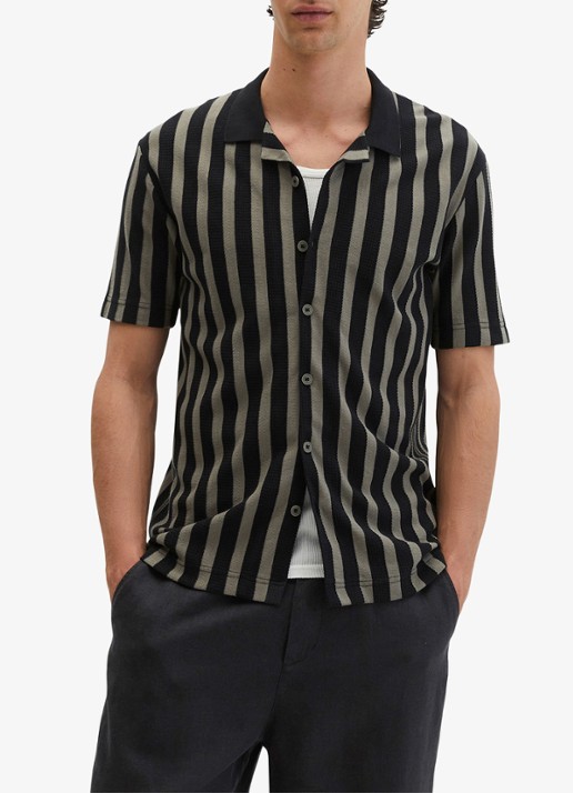 Marc O'Polo Overhemd met streepprint - detail black 01-0093 / zwart
