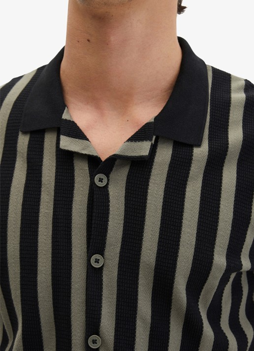 Marc O'Polo Overhemd met streepprint - detail 2 black 01-0093 / zwart