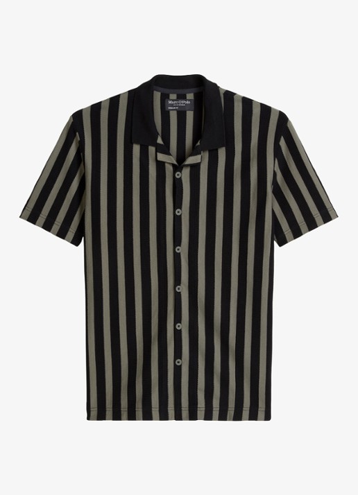 Marc O'Polo Overhemd met streepprint - voorkant 3 black 01-0093 / zwart