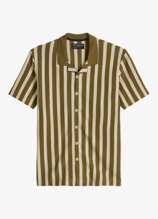 Marc O'Polo Overhemd met streepprint - voorkant medium green 01-3493 / groen