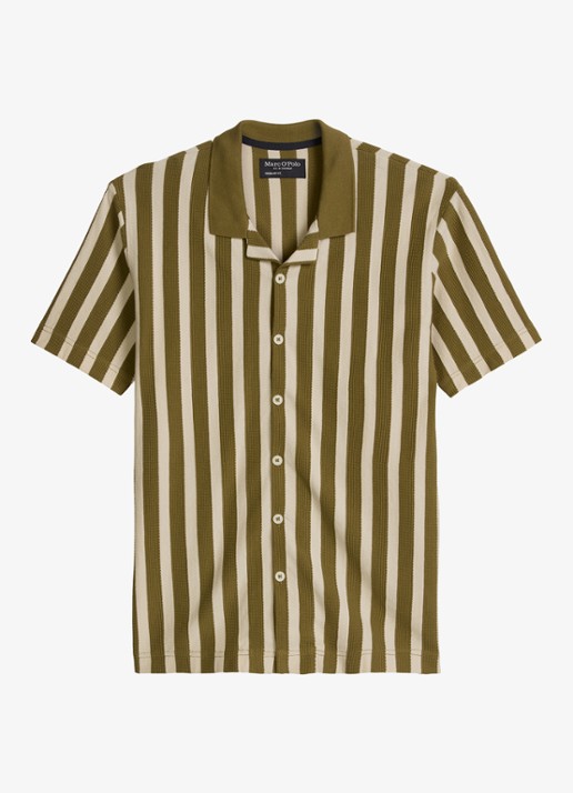 Marc O'Polo Overhemd met streepprint - voorkant 3 medium green 01-3493 / groen