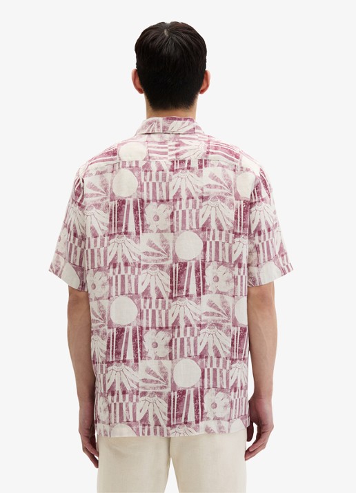 Marc O'Polo Overhemd van linnen met grafische print - achterkant light red/7577