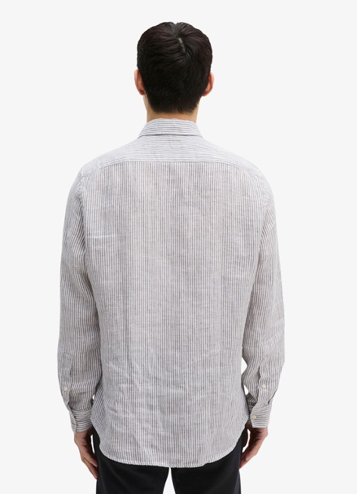 Marc O'Polo Overhemd van linnen met streepprint - achterkant 5 medium grey-0869 / grijs