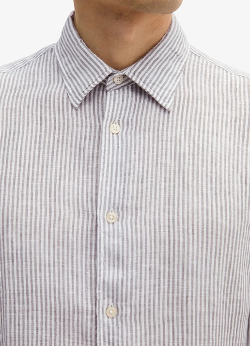 Marc O'Polo Overhemd van linnen met streepprint - detail 2 medium grey-0869 / grijs