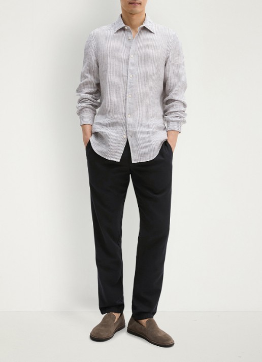 Marc O'Polo Overhemd van linnen met streepprint - voorkant 4 medium grey-0869 / grijs