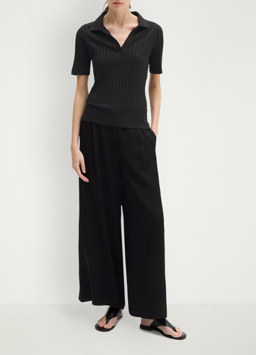 Marc O'Polo Pointelle polo met korte mouw - voorkant 3 black / zwart
