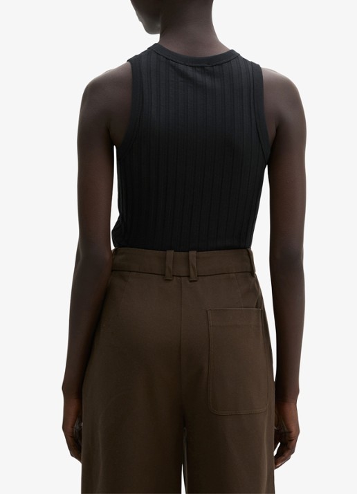 Marc O'Polo Pointelle tank top met ronde hals - achterkant black / zwart