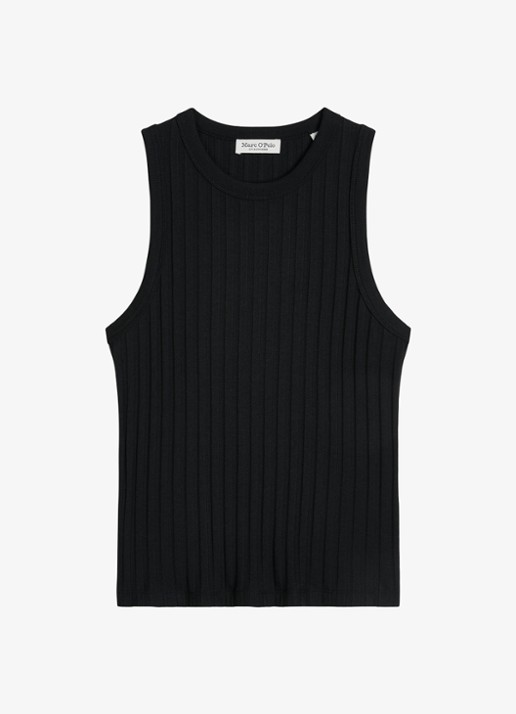 Marc O'Polo Pointelle tank top met ronde hals - voorkant 4 black / zwart