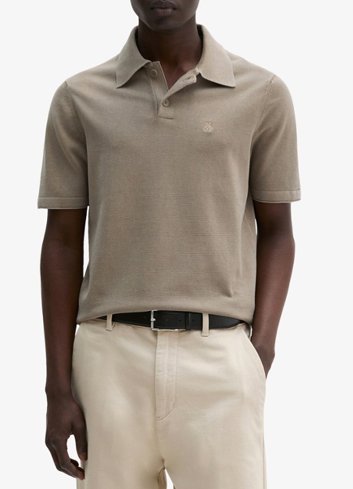 Marc O'Polo Polo met logoborduring - detail 3 donkerbeige