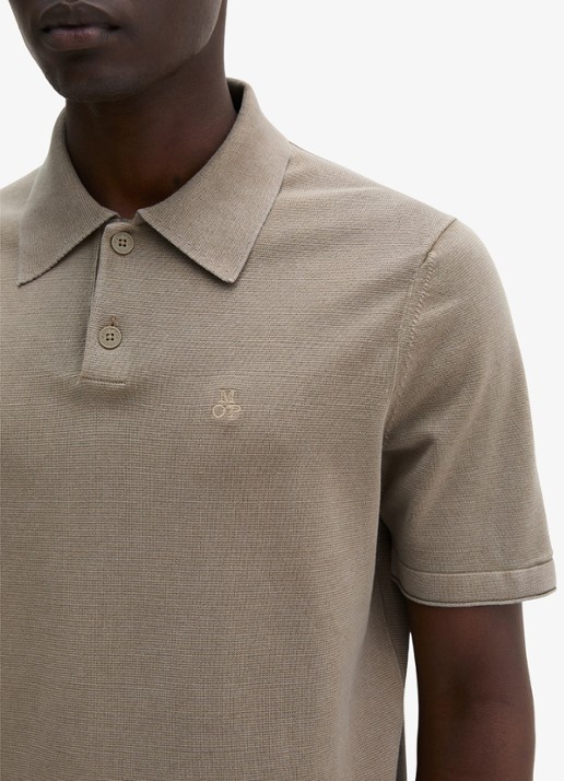 Marc O'Polo Polo met logoborduring - detail 4 donkerbeige