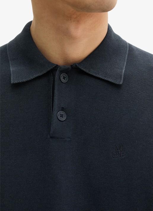 Marc O'Polo Polo met logoborduring - detail 5 donkerblauw