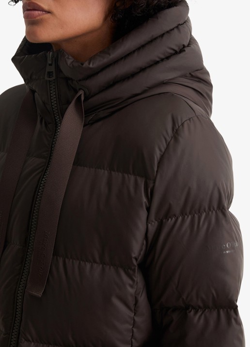 Marc O'Polo Puffer jas met capuchon - detail 4 donkerbruin