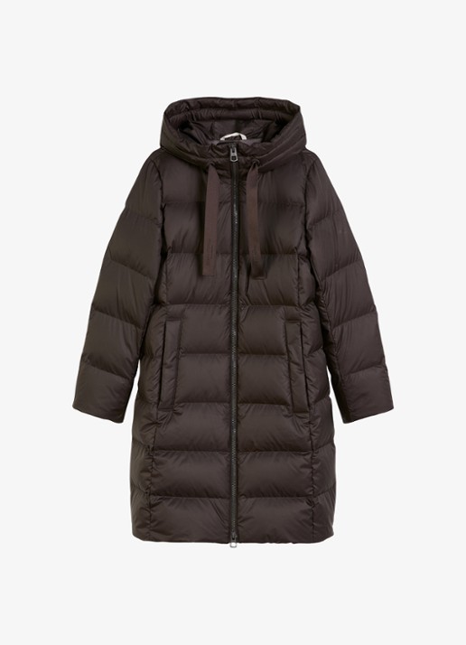 Marc O'Polo Puffer jas met capuchon - voorkant donkerbruin