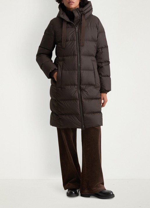 Marc O'Polo Puffer jas met capuchon - voorkant 2 donkerbruin