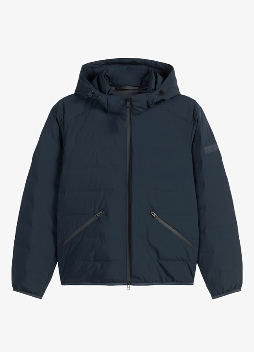 Marc O'Polo Puffer jas met capuchon - voorkant 4 donkerblauw