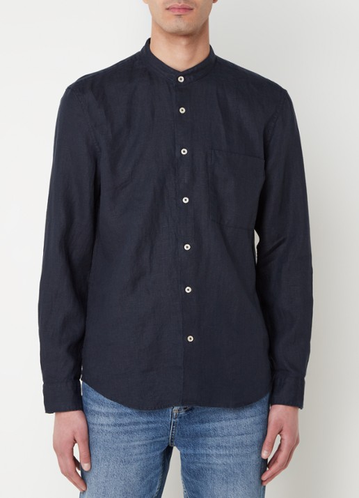 Marc O'Polo Regular fit overhemd van linnen met borstzak  - detail 4 donkerblauw