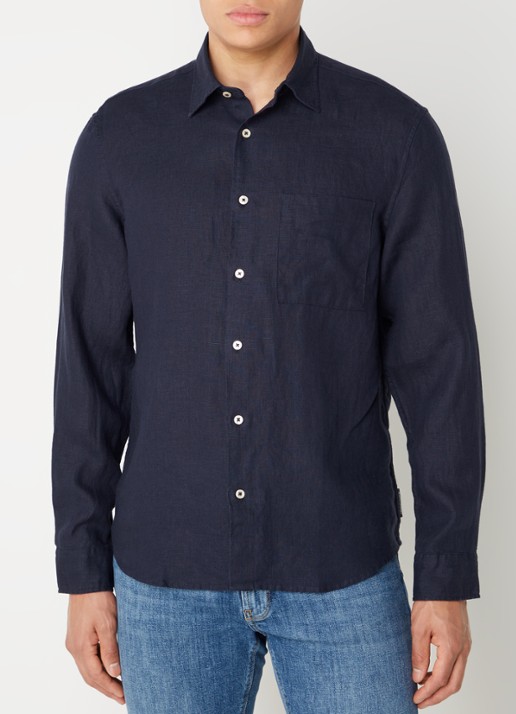 Marc O'Polo Regular fit overhemd van linnen - detail 3 donkerblauw
