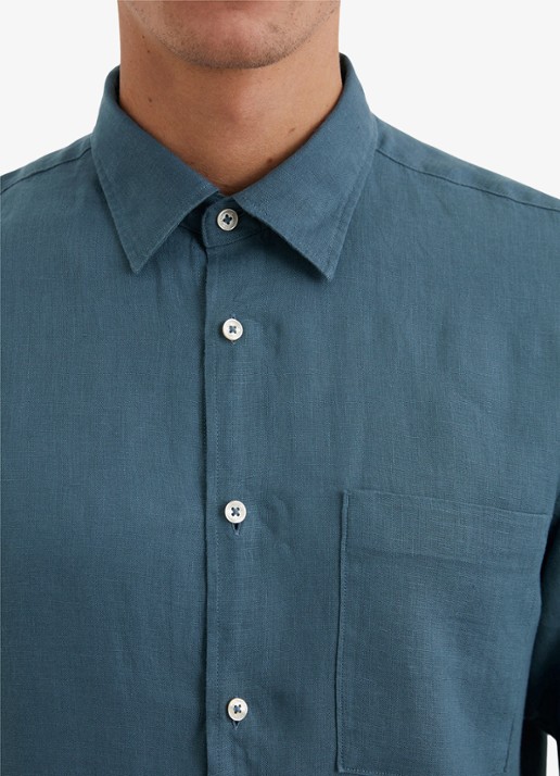 Marc O'Polo Regular fit overhemd van linnen - detail 3 staalblauw
