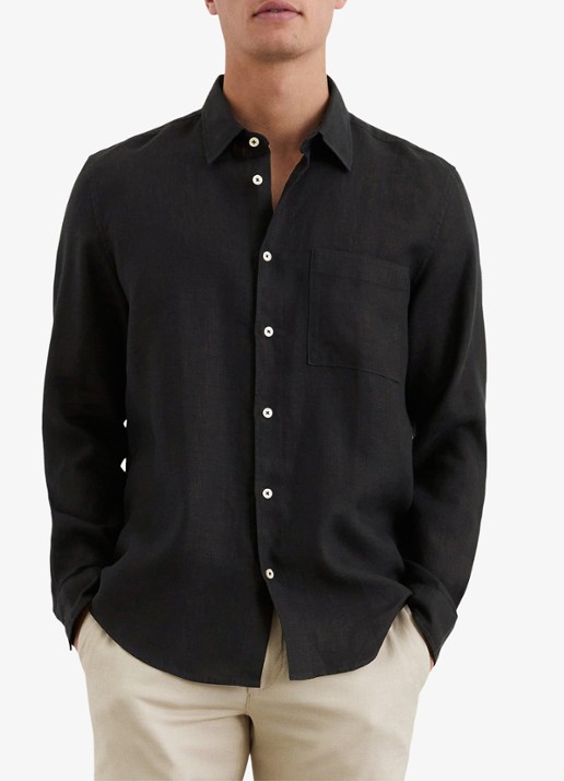 Marc O'Polo Regular fit overhemd van linnen - detail 7 zwart