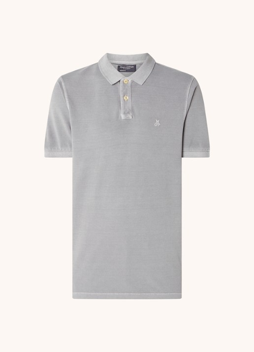 Marc O'Polo Regular fit polo met logoborduring - voorkant grijs