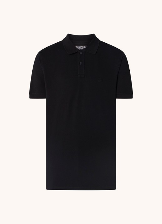 Marc O'Polo Regular fit polo met logoborduring - voorkant 3 zwart