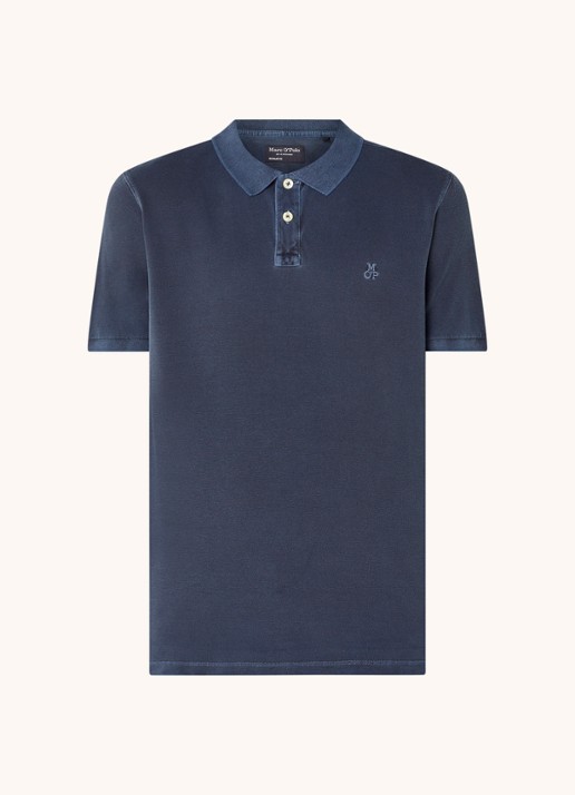 Marc O'Polo Regular fit polo met logoborduring - voorkant 3 donkerblauw