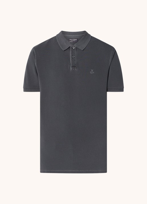 Marc O'Polo Regular fit polo met logoborduring - voorkant antraciet