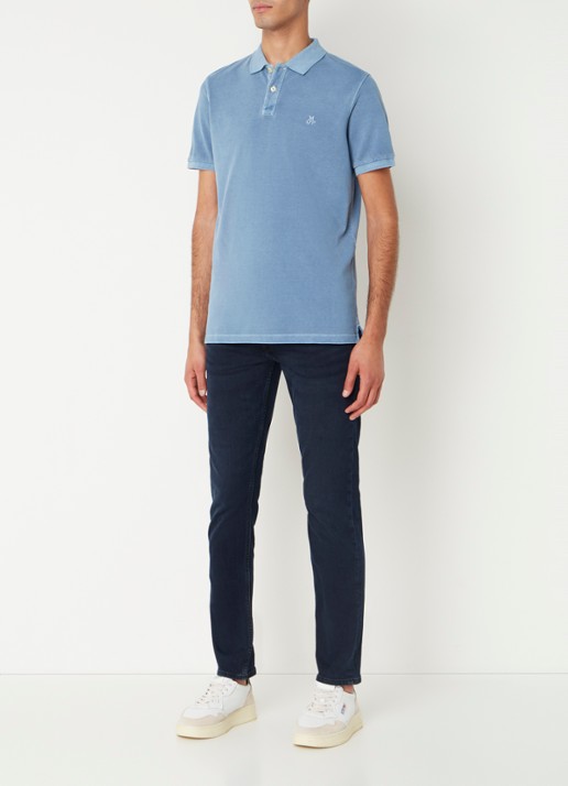 Marc O'Polo Regular fit polo met logoborduring - voorkant 3 blauwgrijs