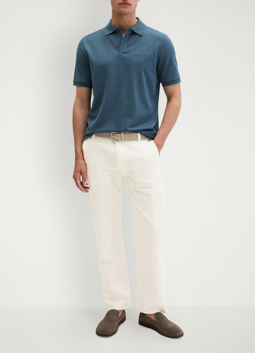 Marc O'Polo Regular fit polo met logoborduring - voorkant 4 stormy blue-4295 / blauw