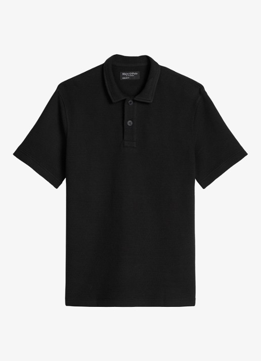 Marc O'Polo Regular fit polo met structuur - voorkant black-0001 / zwart