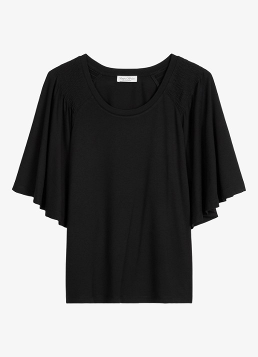 Marc O'Polo Relaxte T-shirt blouse met smockwerk - voorkant 2 black / zwart