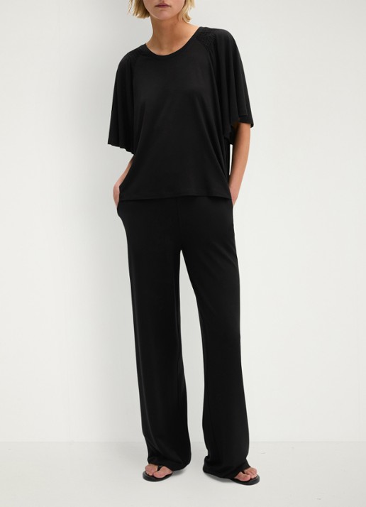 Marc O'Polo Relaxte T-shirt blouse met smockwerk - voorkant 3 black / zwart