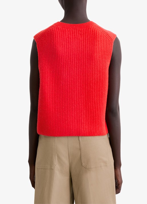 Marc O'Polo Ribgebreid vest in wolblend - achterkant koraalrood