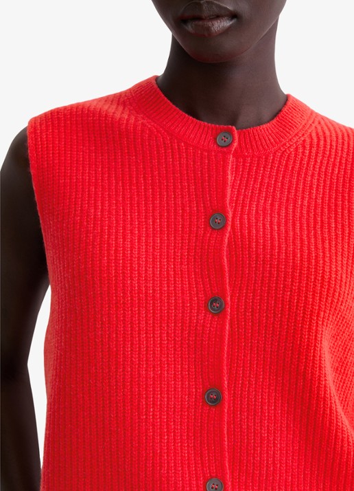 Marc O'Polo Ribgebreid vest in wolblend - detail 3 koraalrood