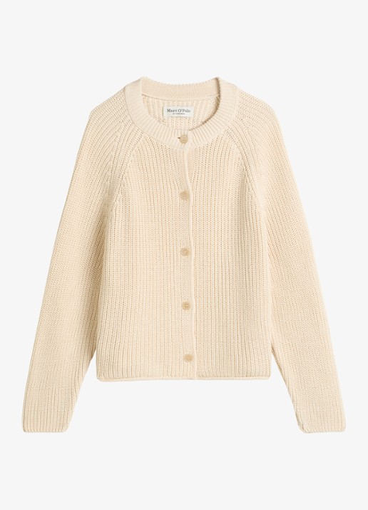 Marc O'Polo Ribgebreid vest van katoen - voorkant creme
