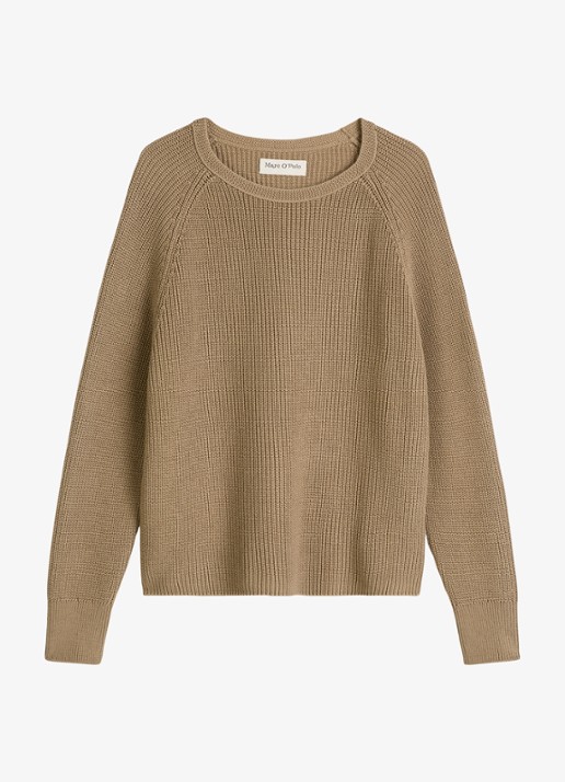 Marc O'Polo Ribgebreide pullover van katoen - voorkant 2 camel
