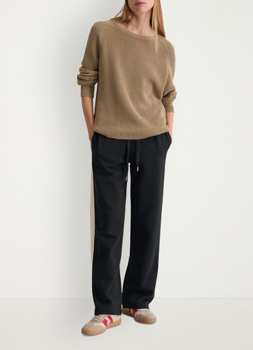 Marc O'Polo Ribgebreide pullover van katoen - voorkant 3 camel