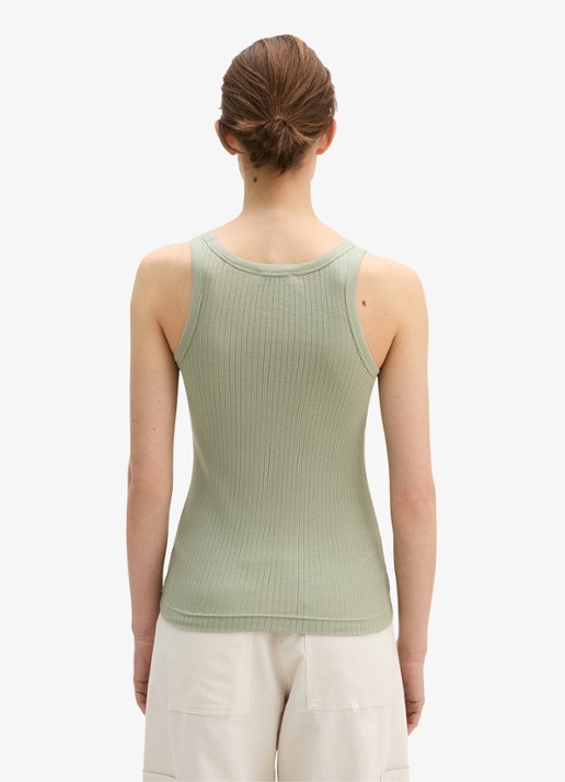 Marc O'Polo Ribgebreide tanktop met ronde hals - achterkant 3 lindegroen