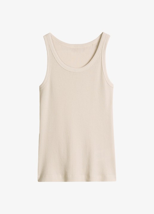 Marc O'Polo Ribgebreide tanktop met ronde hals - voorkant 4 beige