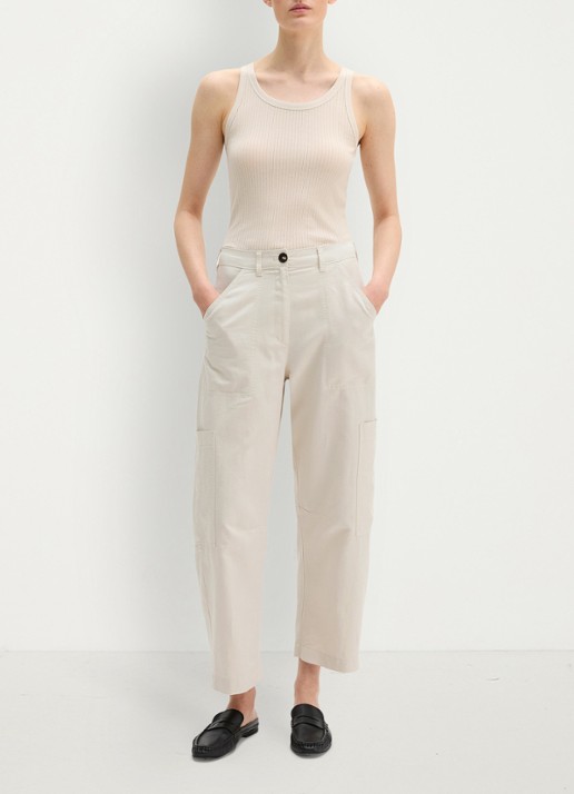 Marc O'Polo Ribgebreide tanktop met ronde hals - voorkant 5 beige