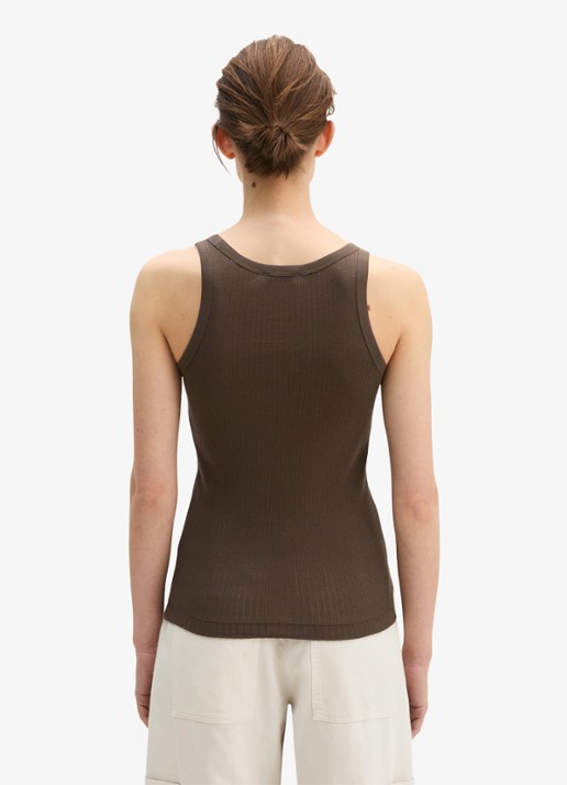 Marc O'Polo Ribgebreide tanktop met ronde hals - achterkant donkerbruin