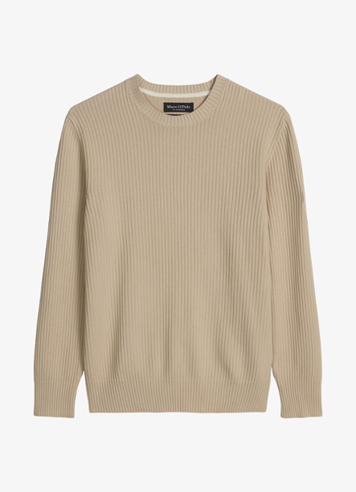 Marc O'Polo Ribgebreide trui met ronde hals - voorkant beige