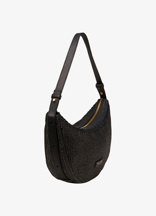 Marc O'Polo Schoudertas met details van leer - detail 3 black / zwart