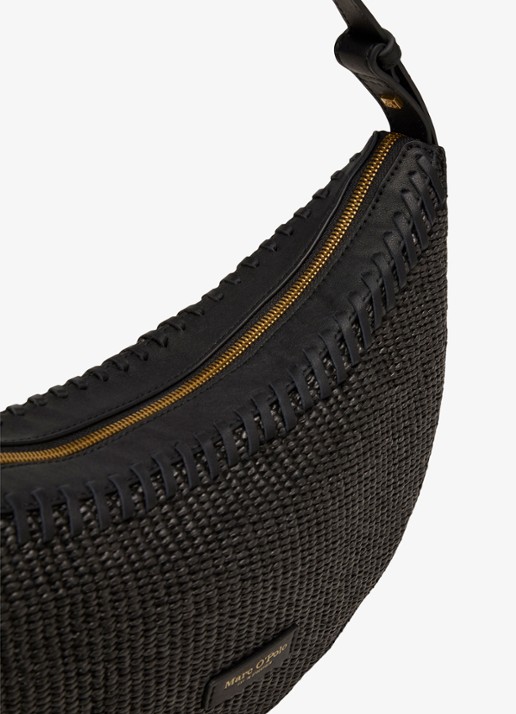 Marc O'Polo Schoudertas met details van leer - detail 4 black / zwart