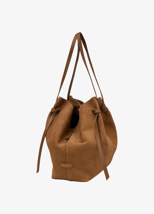 Marc O'Polo Schoudertas van leer met logo - detail 4 cognac