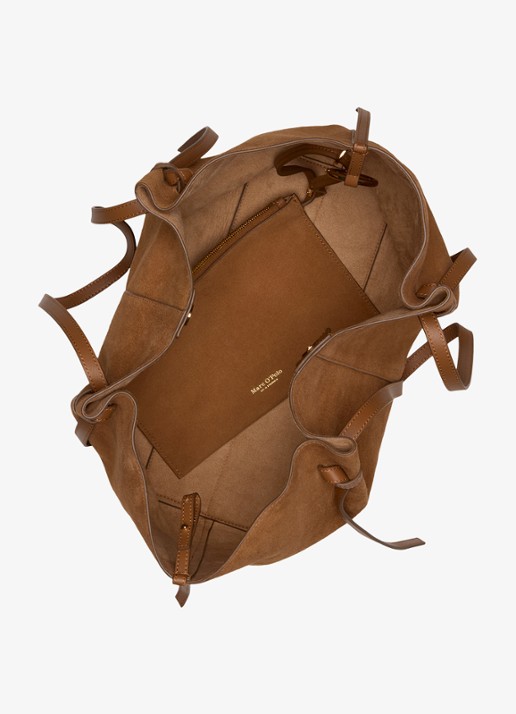 Marc O'Polo Schoudertas van leer met logo - detail 5 cognac