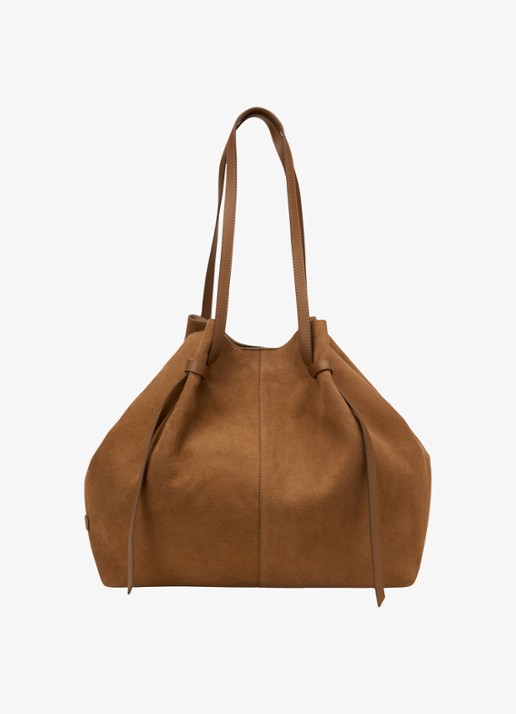 Marc O'Polo Schoudertas van leer met logo - voorkant cognac