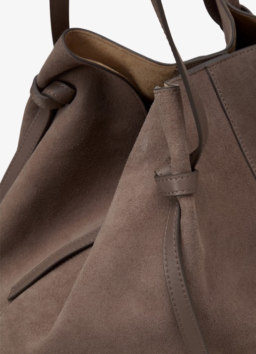 Marc O'Polo Schoudertas van leer met logo - detail 4 donkerbruin